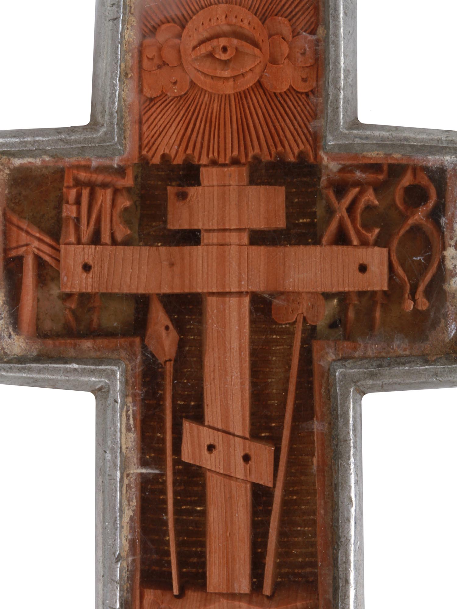 ANTIQUE RUSSIAN ORTHODOX ARMA CHRISTI WOOD CROSS PIC-4